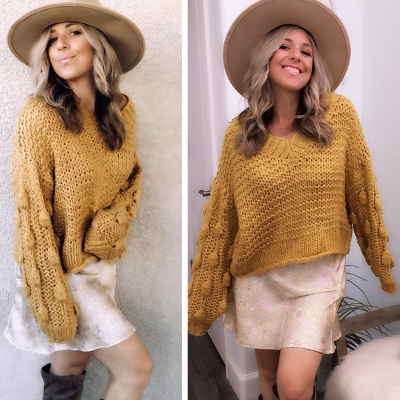 POM POM Chunky open knit sweater MUSTARD - Picture 7 of 7